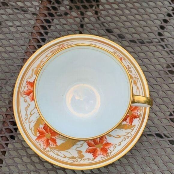 Royal Chelsea Orange Poppy Teacup Set Gold Scroll - Picture 2 of 4